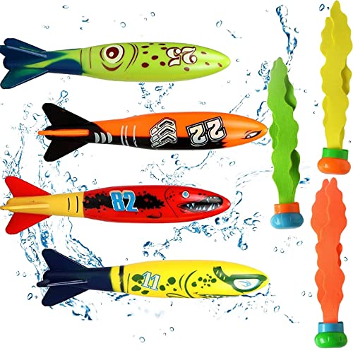 Kiuiom Tauchen Spielzeug,Pool Tauchspielzeug für Kinder,Unterwasser Spielzeug Sommer,3PCS Tauchen Seetang und 4PCS Tauchtorpedos Pool Spielzeug Unterwasser Schwimmbad Spielzeug von Kiuiom