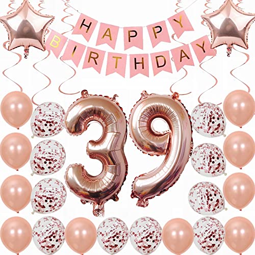Kiwochy 39. Geburtstag Dekoration Rosegold für Frauen und Männer - Party Deko Set mit Ballons - Geschenk für 39 Jahre von Kiwochy