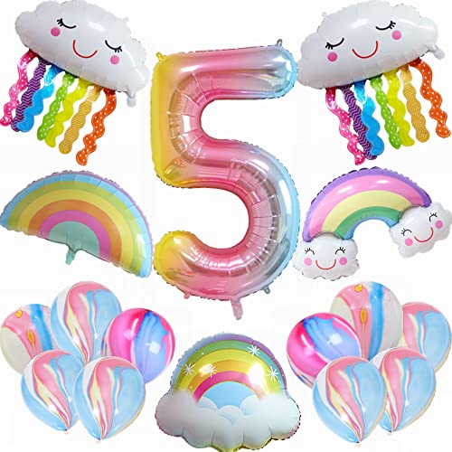 Kiwochy 5. Regenbogen Geburtstagsdeko Set Geburtstagsdeko 5 Jahr Junge Mädchen 5. Geburtstag Deko Regenbogen Ballon Geburtstagszahl 5 Ballon Regenbogen Quasten Luftballons für Mädchen Geburtstag Deko von Kiwochy