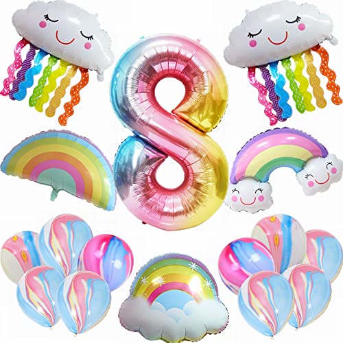 Kiwochy 8. Regenbogen Geburtstagsdeko Set Geburtstagsdeko 8 Jahr Junge Mädchen 8. Geburtstag Deko Regenbogen Ballon Geburtstagszahl 8 Ballon Regenbogen Quasten Luftballons für Mädchen Geburtstag Deko von Kiwochy