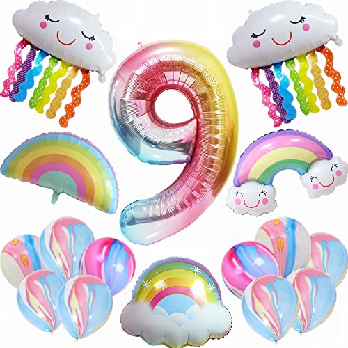 Kiwochy 9. Regenbogen Geburtstagsdeko Set Geburtstagsdeko 9 Jahr Junge Mädchen 9. Geburtstag Deko Regenbogen Ballon Geburtstagszahl 9 Ballon Regenbogen Quasten Luftballons für Mädchen Geburtstag Deko von Kiwochy