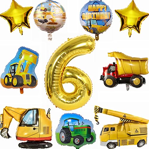 Kiwochy Bagger Geburtstag Deko 6 Jahre Traktor 6 Jahre Junge Deko 6 Geburtstag Junge Trecker Traktor Luftballon Baustelle Geburtstag Party Deko Truck Happy Birthday Folienballons für Junge Bagger Deko von Kiwochy