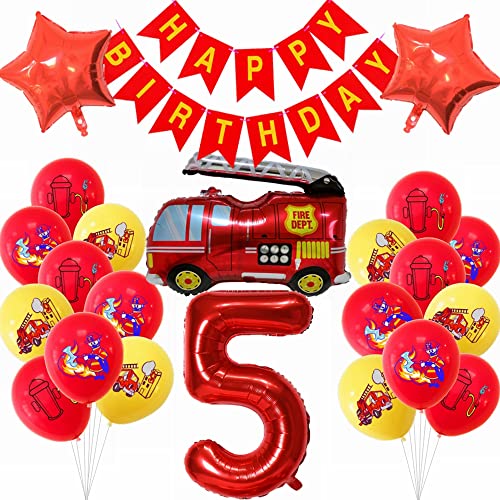 Kiwochy Feuerwehr Geburtstag Deko 5 Jahre Junge Kindergeburtstag Feuerwehrauto Ballons Deko Junge Geburtstagsdeko Feuerwehr Deko Feuer Party Luftballons Feuerwehrmann Kindergeburtstag Junge von Kiwochy