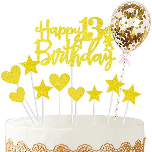 Kiwochy Glitzer 13. Geburtstag Cupcake Toppers Happy 13 Birthday Tortendeko Tortendeko 13 Geburtstag Deko Kuchen 13. Geburtstag Golden Tortendeko 13 jahre junge mädchen Kuchendeko von Kiwochy