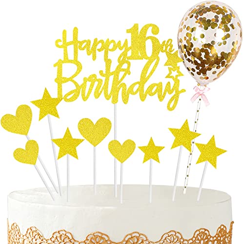 Kiwochy Glitzer 16. Geburtstag Cupcake Toppers Happy 16 Birthday Tortendeko Tortendeko 16 Geburtstag Deko Kuchen 16. Geburtstag Golden Tortendeko 16 jahre junge mädchen Kuchendeko für 16 Geburtstag von Kiwochy