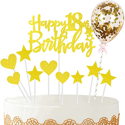 Kiwochy Glitzer 18. Geburtstag Cupcake Toppers Happy 18 Birthday Tortendeko Tortendeko 18 Geburtstag Deko Kuchen 18. Geburtstag Golden Tortendeko 18 Jahre Junge mädchen Kuchendeko für 18 Geburtstag von Kiwochy