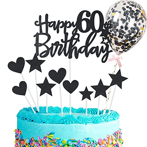 Kiwochy Glitzer 60. Geburtstag Cupcake Toppers Happy Birthday Tortendeko Deko Kuchen Schwarz 60 Jahre Mann Frau Kuchendeko von Kiwochy