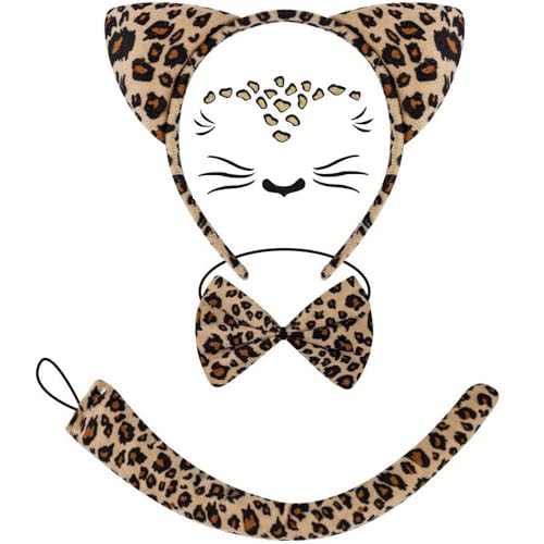 Kiwochy ‎Leoparden Ohren Haarreif Kostüm Damen Kinder Karneval Leopard Set FüR Kinder und Erwachsene Karneval Tier Leopard Ohren Stirnband für Cosplay Kostüm Party Deko Dschungel Party Weihnachten von Kiwochy