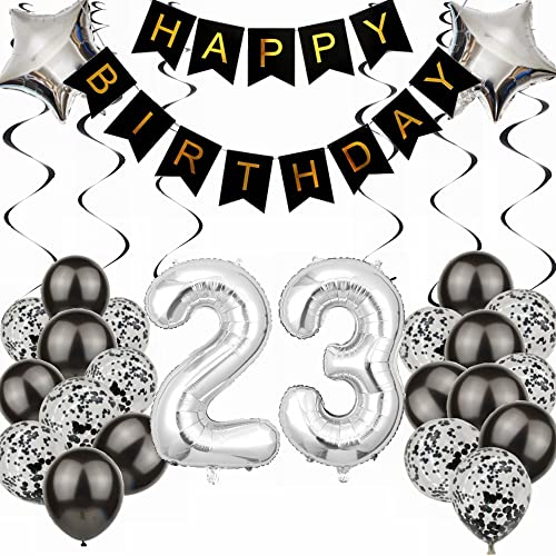 Kiwochy Luftballon 23. Geburtstag Dekoration - Black and Silber Party Deko für Junge, Männer, Frauen - Geschenk 23 Jahre von Kiwochy