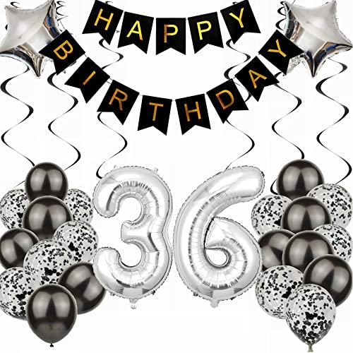 Kiwochy Luftballon 36. Geburtstag Dekoration - Black and Silber Party Deko für Junge, Männer, Frauen - Geschenk 36 Jahre Kiwochy Luftballon 36. Geburtstag Dekoration - Black and Silber Party Deko für Junge, Männer, Frauen - Geschenk 36 Jahre von Kiwochy