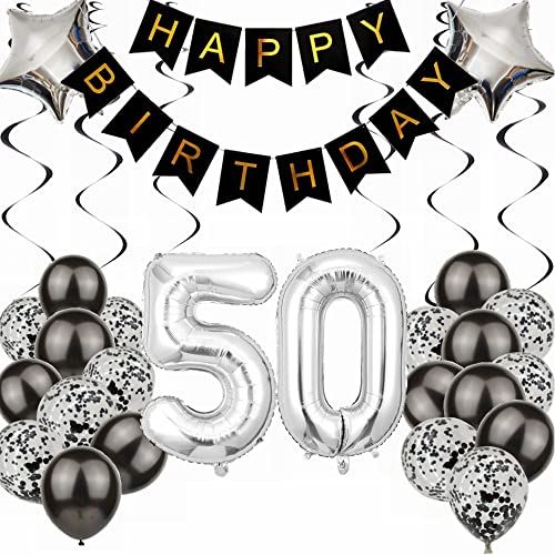 Kiwochy Luftballon 50. Geburtstag Dekoration - Black and Silber Party Deko für Junge, Männer, Frauen - Geschenk 50 Jahre von Kiwochy