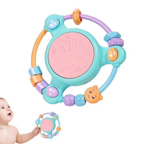 Kixolazr Handtrommelspielzeug, Handtrommel für Kinder - Perlenschütteltes -Percussion -Musikinstrument mit Licht | Handgriff pädagogisches sensorisches Spielzeug zum Geburtstag von Kixolazr