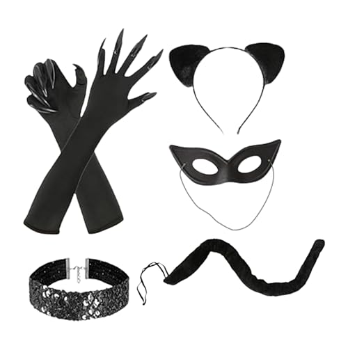 Kixolazr Katzenfrauenkostüm, Katzenkostüm Damen - Halloween-Kostüm verkleiden | Schwarze Katze Kostümzubehör für Damen, Halloween-Maskenanzug für Erwachsene Kixolazr Katzenfrauenkostüm, Katzenkostüm Damen - Halloween-Kostüm verkleiden | Schwarze Katze Kostümzubehör für Damen, Halloween-Maskenanzug für Erwachsene von Kixolazr
