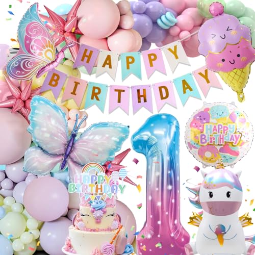 1 Jahr Geburtstagsdeko Mädchen, Deko Luftballons Kindergeburtstag, Einhorn Kindergeburtstag Deko, 1 Jahr Happy Birthday Deko, Einhorn Schmetterling Folienballon Geburtstag Deko für 1Jahr Mädchen 1 Jahr Geburtstagsdeko Mädchen, Deko Luftballons Kindergeburtstag, Einhorn Kindergeburtstag Deko, 1 Jahr Happy Birthday Deko, Einhorn Schmetterling Folienballon Geburtstag Deko für 1Jahr Mädchen von Kiyiusan