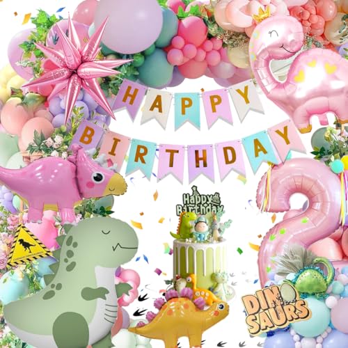 2 Jahre Geburtstagsdeko Mädchen, Deko Luftballons Kindergeburtstag, Dinosaurier Kindergeburtstag Deko, 2 Jahre Happy Birthday Deko, Dinosaurier Macaron Ballon Geburtstag Deko für Mädchen von Kiyiusan