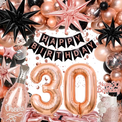 30 Geburtstag Deko Frauen, 30. Ballons Rosegold Schwarz Deko 30 Geburtstag Deko Frauen mit Happy Birthday Girlande, Ketten Ballons, Ballons Konfetti für 30 Jahre Frauen Geburtstag Deko 30 Geburtstag Deko Frauen, 30. Ballons Rosegold Schwarz Deko 30 Geburtstag Deko Frauen mit Happy Birthday Girlande, Ketten Ballons, Ballons Konfetti für 30 Jahre Frauen Geburtstag Deko von Kiyiusan