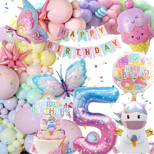 5 Jahre Geburtstagsdeko Mädchen, Deko Luftballons Kindergeburtstag, Einhorn Kindergeburtstag Deko, 5 Jahre Happy Birthday Deko, Einhorn Schmetterling Folienballon Geburtstag Deko für 5 Jahre Mädchen 5 Jahre Geburtstagsdeko Mädchen, Deko Luftballons Kindergeburtstag, Einhorn Kindergeburtstag Deko, 5 Jahre Happy Birthday Deko, Einhorn Schmetterling Folienballon Geburtstag Deko für 5 Jahre Mädchen von Kiyiusan