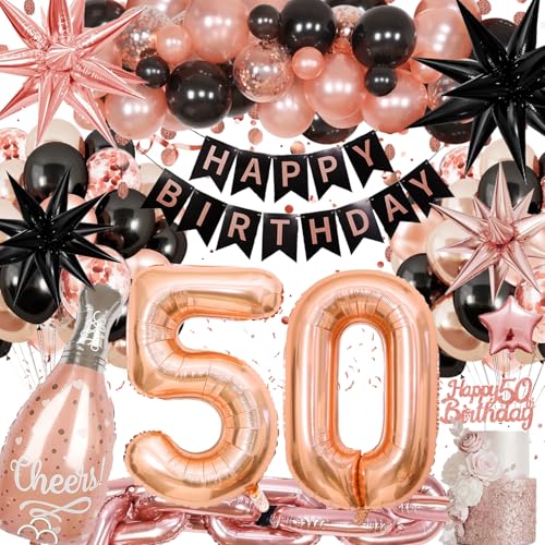 50 Geburtstag Deko Frauen, 50. Ballons Rosegold Schwarz Deko 50. Geburtstag Deko Frauen mit Happy Birthday Girlande, Ketten Ballons, Ballons Konfetti für 50 Jahre Frauen Geburtstag Deko 50 Geburtstag Deko Frauen, 50. Ballons Rosegold Schwarz Deko 50. Geburtstag Deko Frauen mit Happy Birthday Girlande, Ketten Ballons, Ballons Konfetti für 50 Jahre Frauen Geburtstag Deko von Kiyiusan