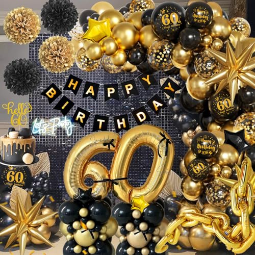 60 Jahre Geburtstag Deko Schwarz Gold - Happy Birthday Girlande, Ballons, Konfetti für Männer und Frauen 60 Jahre Geburtstag Deko Schwarz Gold - Happy Birthday Girlande, Ballons, Konfetti für Männer und Frauen von Kiyiusan