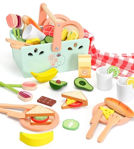 KizKnows Picknickkorb-Set aus Holz für Kinder Rollenspiele Holz Picknick-Set mit Kinderküche Zubehör Spielen Lebensmittel Set Geschenk für Mädchen Jungen ab 3 Jahren KizKnows Picknickkorb-Set aus Holz für Kinder Rollenspiele Holz Picknick-Set mit Kinderküche Zubehör Spielen Lebensmittel Set Geschenk für Mädchen Jungen ab 3 Jahren von KizKnows