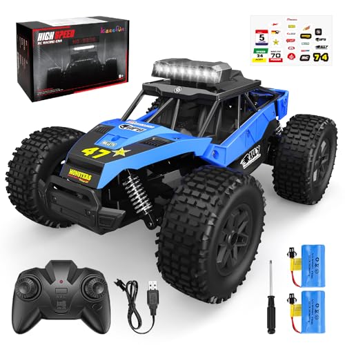 Kizeefun Ferngesteuertes Auto, RC Auto für Kinder mit LED Lichter, 20 km/h Ferngesteuert Offroad Buggy Fernsteue Rung Spielzeugauto, 2 Akku 50 Minuten Lange Laufzeit, Geschenk für Jungen Mädchen von Kizeefun