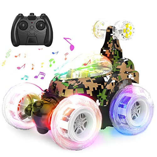 Kizeefun Auto Ferngesteuert Kinder, 360 ° Flip Dual Mode Auto mit Fernbedienung LED Bunten Lichtern & Musikschalter, RC Auto Spielzeug für Jungen Mädchen von Kizeefun