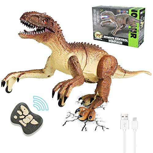 Kizmyee Dinosaurier Spielzeug, Dino Ferngesteuertes Velociraptor für Kinder, Realistische Gehbewegungen, Brüllt, Leuchtende Augen und Kopfschütteln, Geschenk für Jungen und Mädchen ab 3 Jahren Ostern von Kizmyee