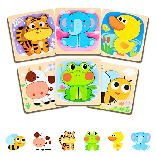 Kizmyee Holzpuzzle Holzspielzeug 6 PCS für Kinder Steckpuzzle Montessori Spielzeug Baby I Lernspielzeug Pädagogisches Spielzeug Geschenke für Kinder ab 2 3 4 Jahre alt Junge Mädchen von Kizmyee