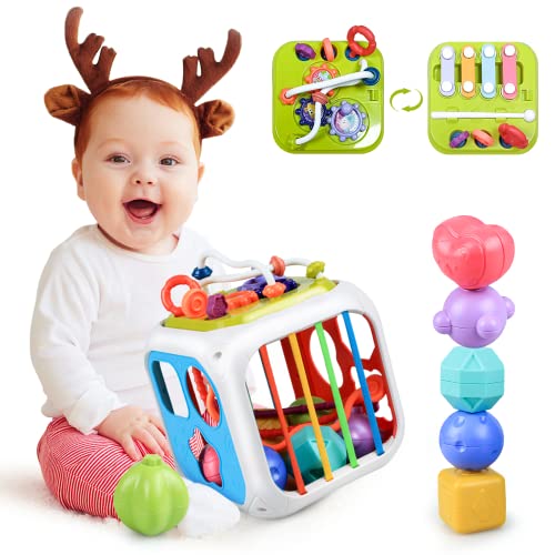 Kizmyee Montessori Spielzeug ab 1 Jahr, Baby Sensorik Spielzeug mit Buntem Würfel, Shape Sortier Stapelspielzeug Motorikspielzeug Fähigkeiten Lerngeschenk für Babys Kleinkinder 1 2 3 Jahre von Kizmyee