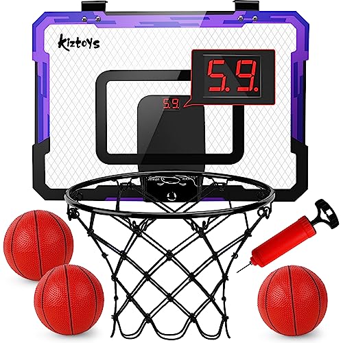 Basketballkorb Indoor für Kinder - Basketball Korb im Zimmer Wandmontage mit Elektronische Anzeigetafel, 3 Balls und Luftpumpe, Basketballkörbe tür Set Sport Spielzeug für Jungen Outdoor Indoor von Kiztoys