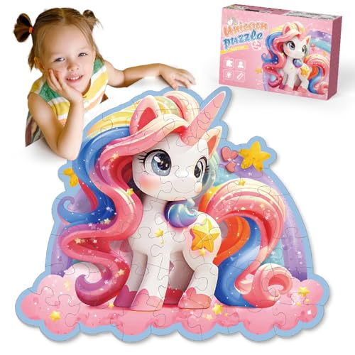 Kiztoys Einhorn Bodenpuzzles Spielzeug für Mädchen - Einhorn Geschenke für Kinder 3 4 5 6 7 8 Jahren, 45 Teile Großes Hübsches Pink Puzzles Spielzeug ab 3-8 Jahre von Kiztoys
