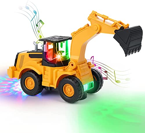 Bagger Spielzeug, Automatisches Gehen mit Sound und Licht Fahrzeug Baustellenfahrzeuge, Auto Kinderspielzeug Bagger mit Lichtern und Mehrfacher Musik für Kinder 3 4 5 6 7Jahre von Kiztoys