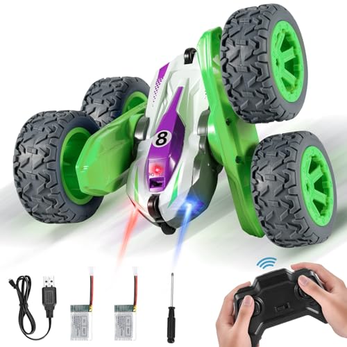 Kiztoys® Ferngesteuertes Auto, 90 Min Spielzeit, 2.4Ghz Doppelseitig 360° Drehbare RC Stunt Crawler mit Scheinwerfern, 4WD Off Road Drift RC Auto Spielzeug Geschenke für Jungen 6-12 Grün von Kiztoys