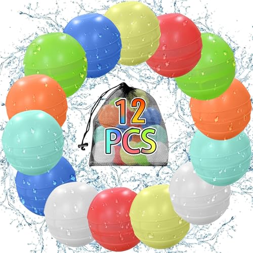 12 Stück Wasserbomben Wiederverwendbar, Silikon Wasserballoons, Reusable Water Balloons für Kinder, Erwachsene, Wasserschlachten, Pool, Strand & Familienaktivitäten von KkvoGmle