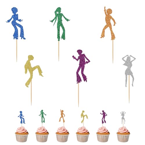 24 Stück Disco Cupcake Topper, 70er Glitzer Disco Tanzen Tortendeko, Tanzende Menschen Cake Toppers, Picks für Disco Ball Musik Theme Party, Neon Party Geburtstagsfeier Hochzeitsfeier Dekorationen 24 Stück Disco Cupcake Topper, 70er Glitzer Disco Tanzen Tortendeko, Tanzende Menschen Cake Toppers, Picks für Disco Ball Musik Theme Party, Neon Party Geburtstagsfeier Hochzeitsfeier Dekorationen von KkvoGmle