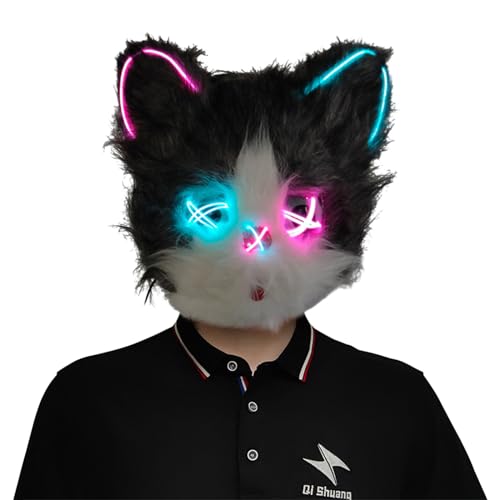 Animal LED Light Up Maske Vollgesichtsmaske Plüsch Tiermaske Halloween Party Cosplay Kostüm Für Frauen Männer Geschenke Vollgesichtsmaske von Klaisy