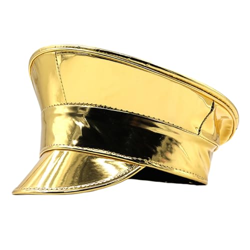 Glitzernder Marinehut für Damen, PU-Leder, flache Kappe, für Junggesellinnenabschied, Musikfestival, Karneval, Kostüm, flache Oberseite von Klaisy