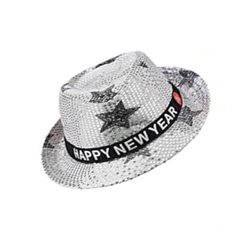 Happy New Year blinkende Pailletten, Hut, tragbar, leuchtende Pailletten, Hüte, Zubehör in Schwarz, Silber und Gold, für Partys von Klaisy