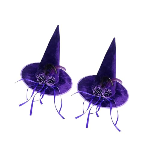 Klaisy Hexenhut, weich, samtig, spitz, Partyhut mit Stoffblume, detaillierter Rand, Halloween-Accessoire, Hexenhut mit farbigen Rosen Klaisy Hexenhut, weich, samtig, spitz, Partyhut mit Stoffblume, detaillierter Rand, Halloween-Accessoire, Hexenhut mit farbigen Rosen von Klaisy