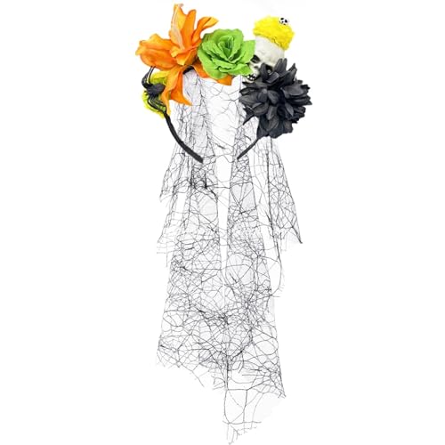 Klaisy Skelett Hand Schädel Schleier Haarband mit dunkler Blume und Spitzenschleier für Erwachsene Teenager Halloween Party Kopf Zubehör Halloween Haarschmuck von Klaisy