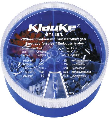 Klauke ST31B Aderendhülsen-Sortiment 0.50mm² 2.50mm² Weiß, Blau, Rot, Schwarz, Grau 400 Teile von Klauke