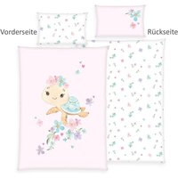 Herding 2485260063 - babybest® Bettwäsche, Little Turtle, Baumwolle/Renforcé, weiß/rosa, 40x60/100x135 cm von Klaus Herding GmbH