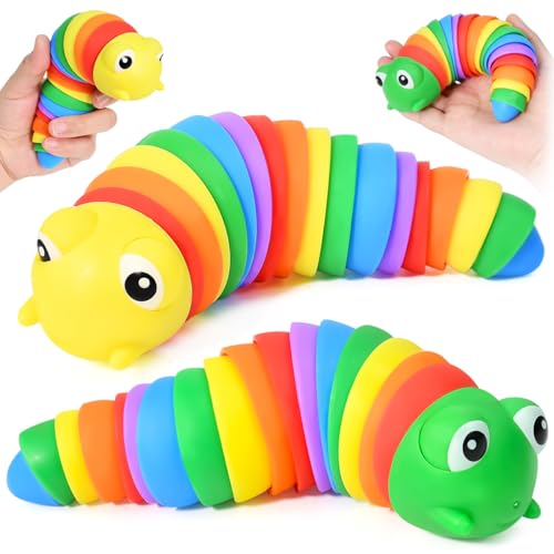 Kleemeiero 2 Stück Fidget Toys Slug Spielzeug Raupe Dekompression Flexible Kinderspielzeug Stim Lustige Bunt Raupe Spielzeug ab 3 Jahre Fidget Toy adhs Geschenk Anti Stress für Kinder Erwachsene von Kleemeiero