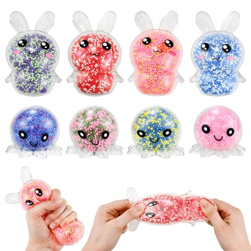 Kleemeiero 8 Stück Stressball 4 Stück Octopus Stressball + 4 Stück Kaninchen Antistressball Squishy Anti Stress Bälle Knautschball mit Wasse Perlen Stressabbau Spielzeug für Kinder Erwachsene von Kleemeiero