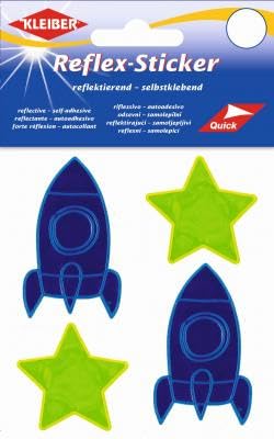 Selbstklebende reflektierende Aufkleber Stern und Rakete, gelb und blau, 4 Stück von Kleiber
