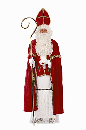 Kleidung zum Feiern Edeles Nikolauskostüm Weißer Habit Samtiger Umhang Rot Mitra (Kopfbedeckung) & Stola Sankt-Nikolaus Kostuem Set Bischofs-Kostüm von Kleidung zum Feiern