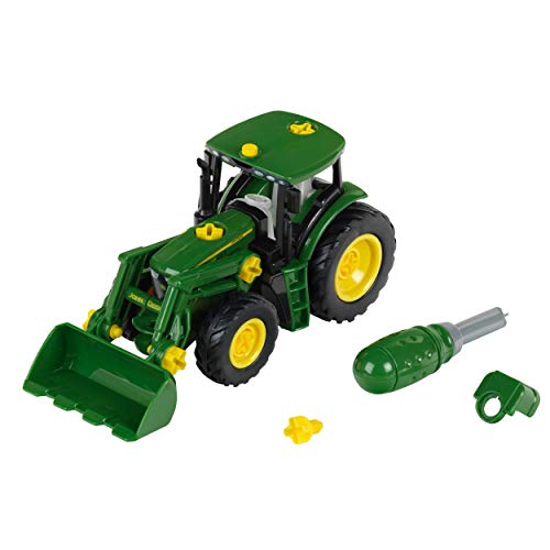 Klein Theo John Deere Traktor | Mit Frontlader und Gegengewicht | Demontierbare Einzelteile | Maße: 24,5 cm x 9,5 cm x 12 cm | Spielzeug für Kinder ab 3 Jahren von Klein