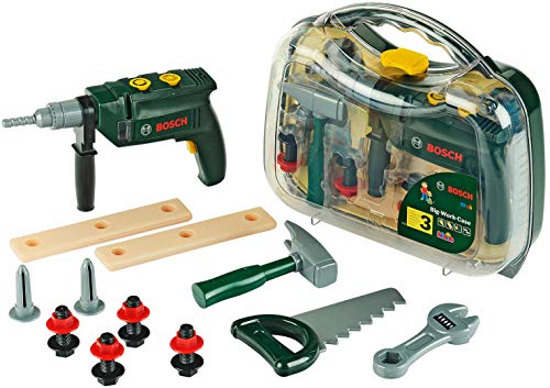 Theo Klein 8416 Bosch Werkzeugkoffer, groß | 16-teiliges Werkzeug-Set | Inkl. batteriebetriebenem Bohrer mit Licht und Sound | Maße: 32 cm x 8 cm x 29 cm | Spielzeug für Kinder ab 3 Jahren von Klein