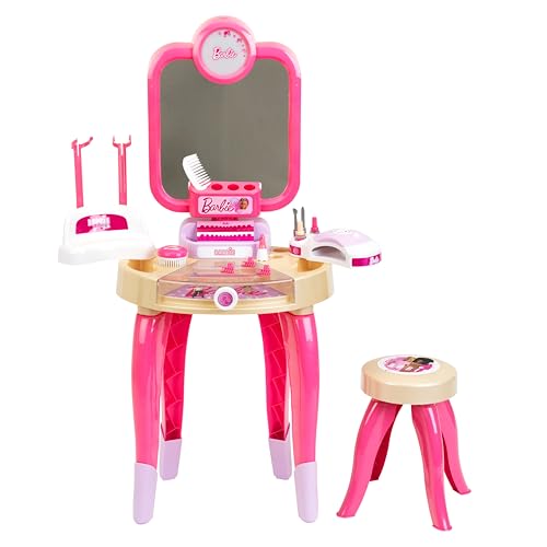 Klein Theo 5721 Barbie - Schönheitsstudio 'Happy Vibes', Beautystudio mit drehbarem Spiegel und Licht, Schminktisch mit Zubehör, Spielzeug für Kinder ab 3 Jahren von Klein