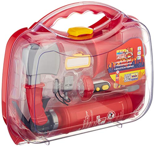 Klein Theo 8982 Fire Fighter Henry Feuerwehr-Koffer | Feuerlöscher mit Spritzfunktion | Inkl. Taschenlampe und Feuerwehr-Zubehör | Spielzeug für Kinder ab 3 Jahren von Klein